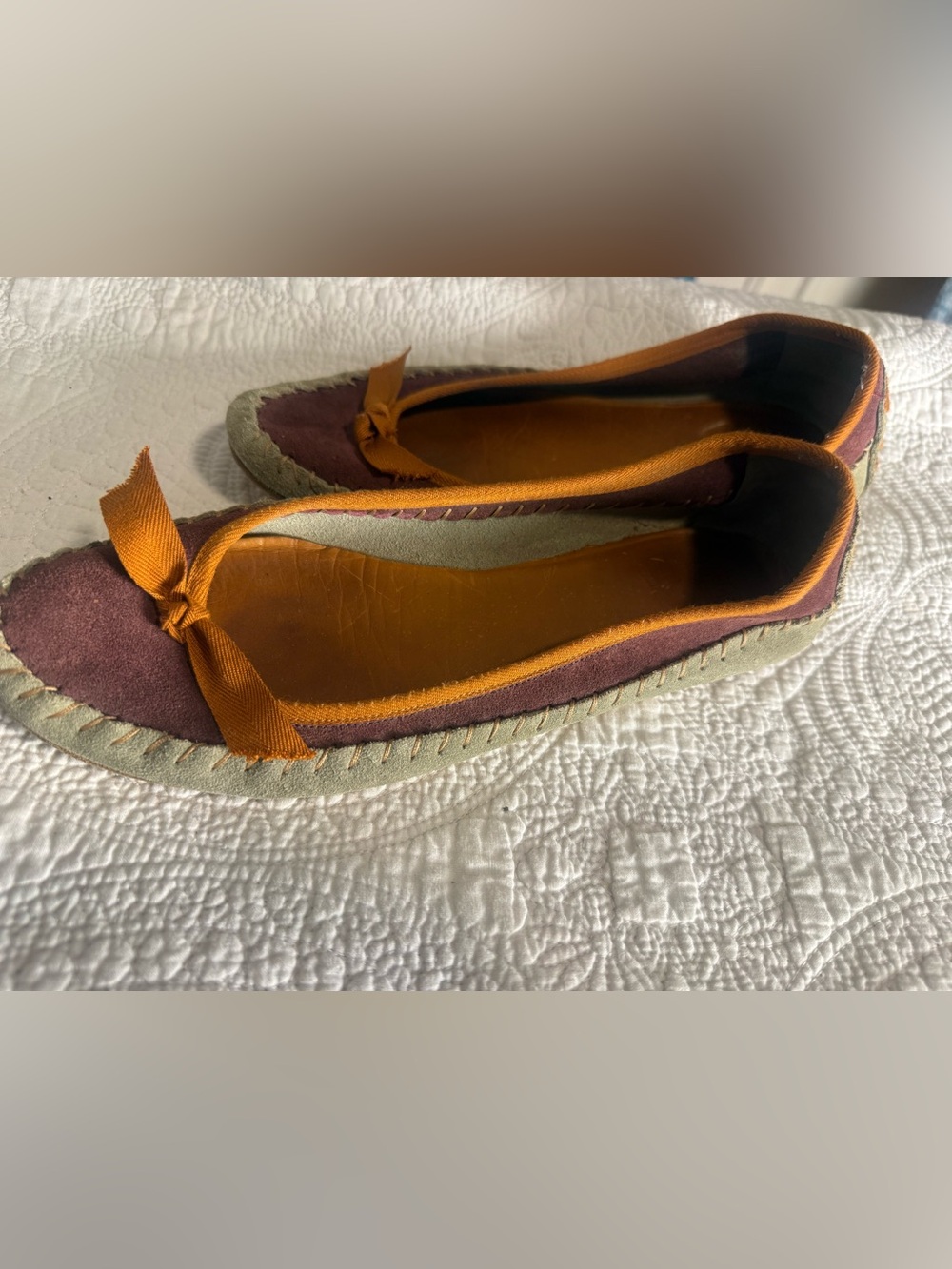 Jasper & Jeera Italy Size (40) 9 Suede Ballet Flats Boho Artisan Bow